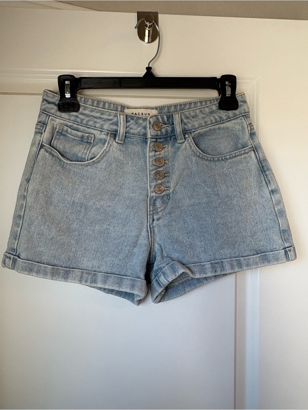 PacSun Light Blue High-Rise Button-Front Denim Mom Shorts